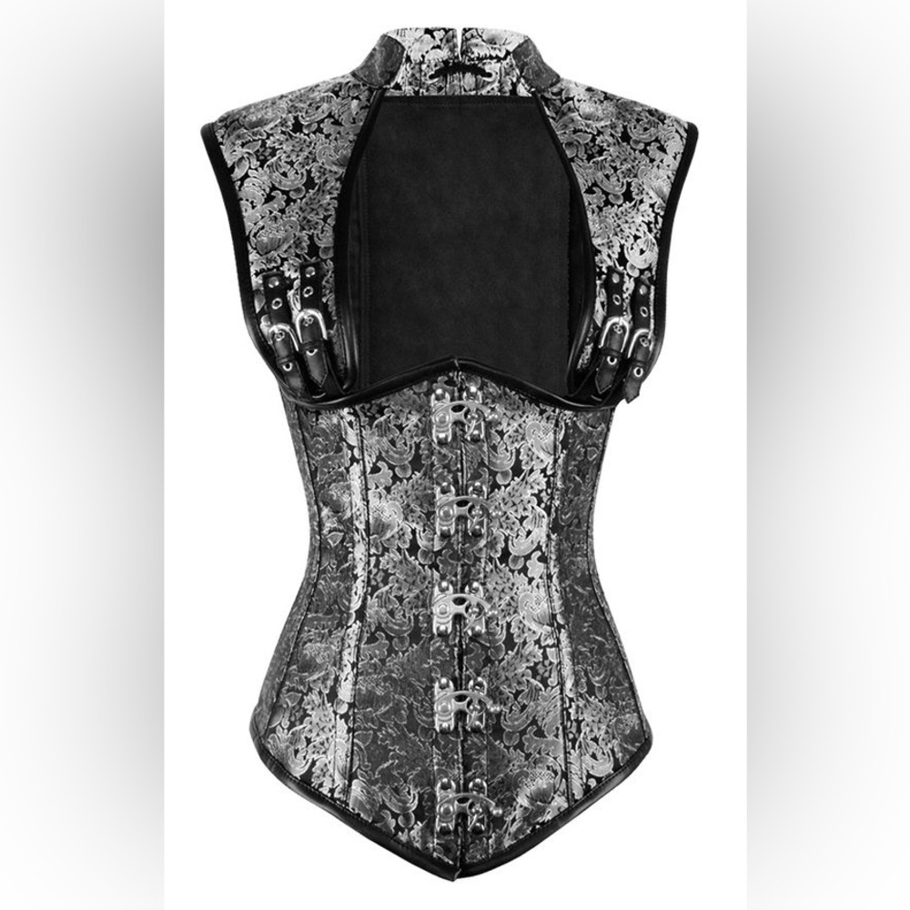 Vintage Goth Steel Boned Under Bust Corset with Shoulder Straps, Size 24, New